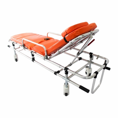 Ein guter Preis. Aluminiumlegierung Klappbare Doppelröhre Niedrigposition Ambulance-Streetcher Notfall-Rettungstrolley Rücken Anpassung Online
